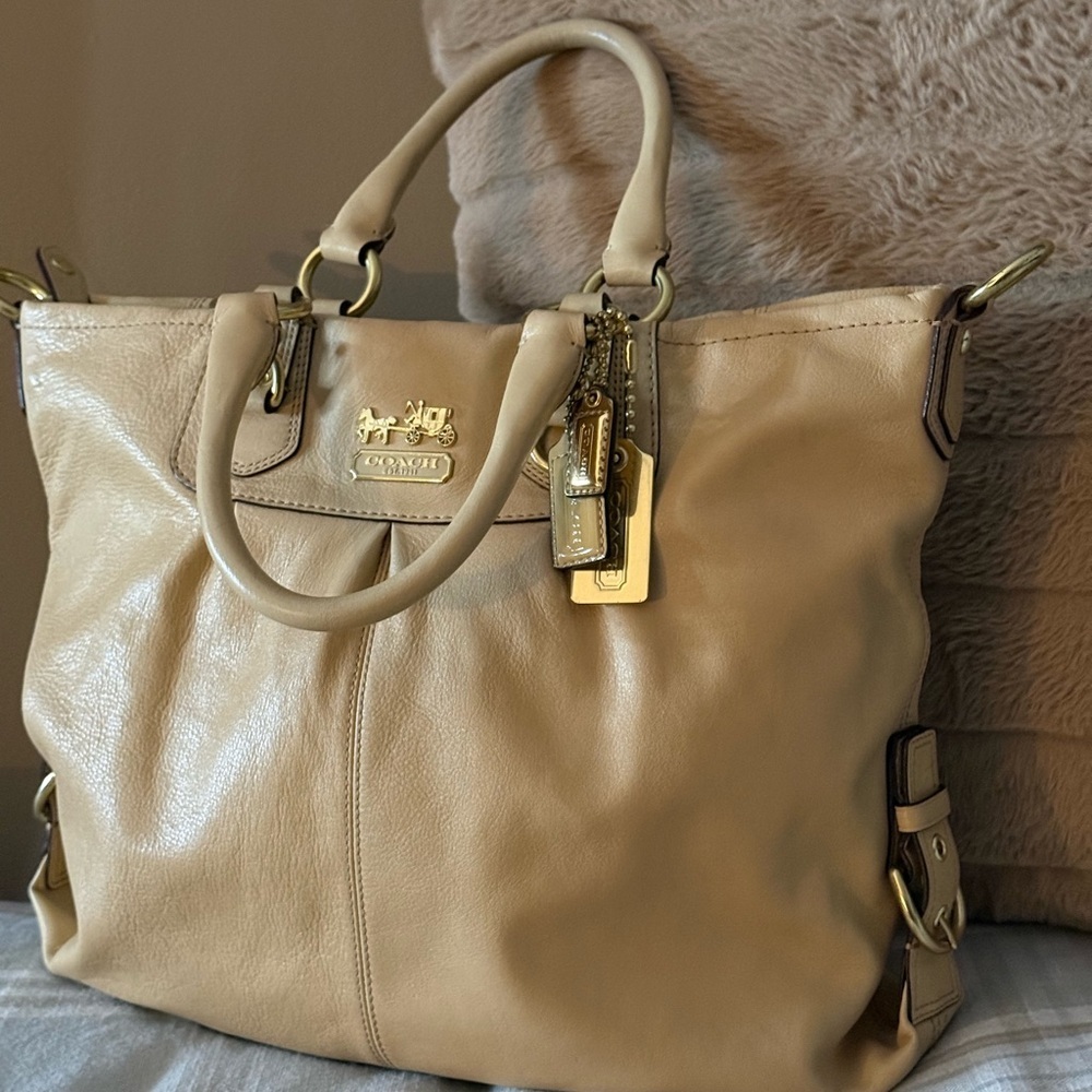 Vintage Coach Beige Leather Tote Bag